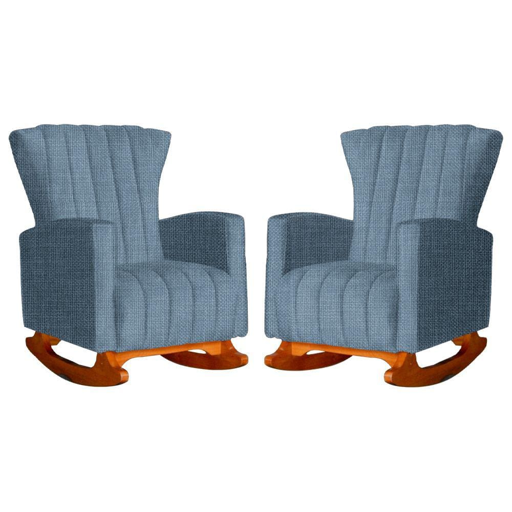 Conjunto 2 Poltronas Estofadas de Balanço Melinda Linho Azul - LM DECOR