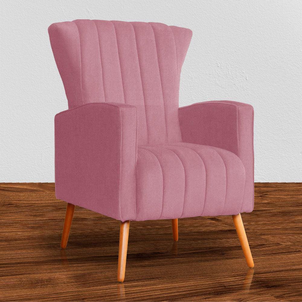Poltrona Estofada Pés Palito Sala de Estar Melinda Suede Rosa Barbie - LM DECOR