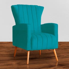 Poltrona Estofada Pés Palito Sala de Estar Melinda Suede Azul Turquesa - LM DECOR