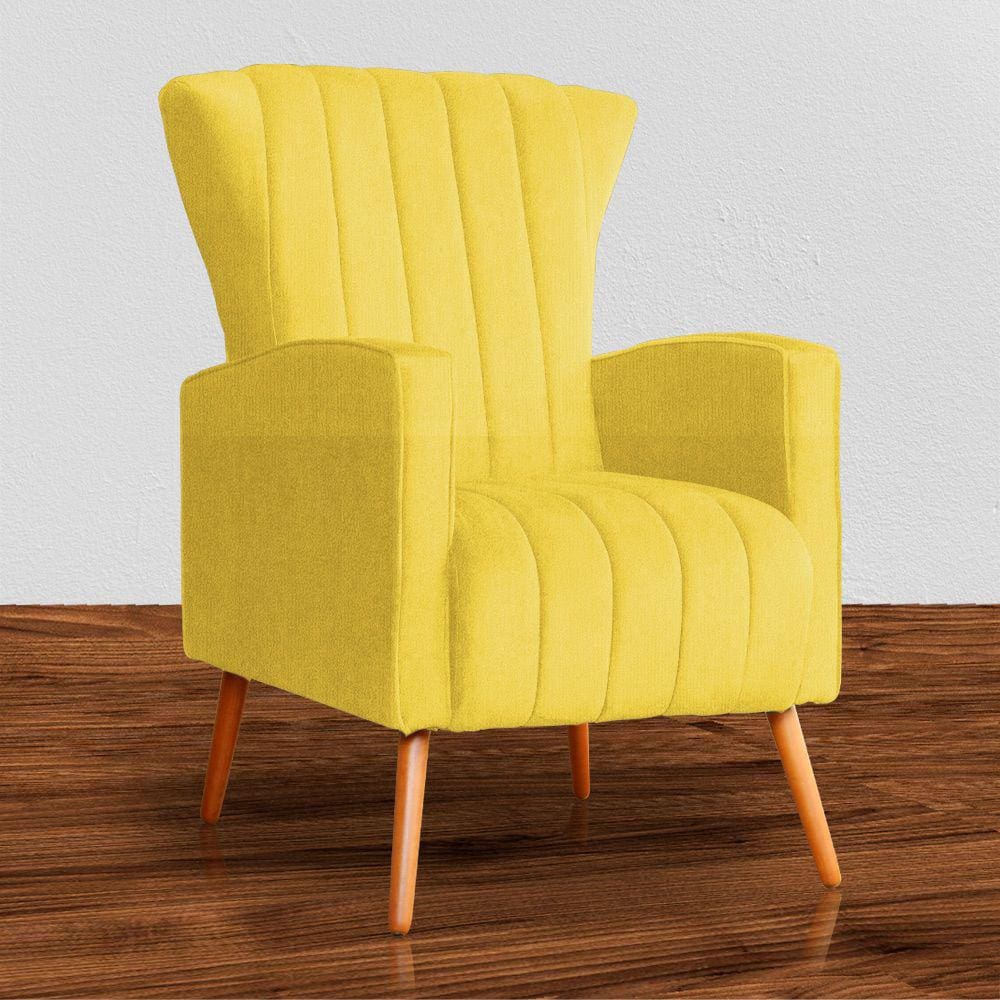 Poltrona Estofada Pés Palito Sala de Estar Melinda Suede Amarelo - LM DECOR