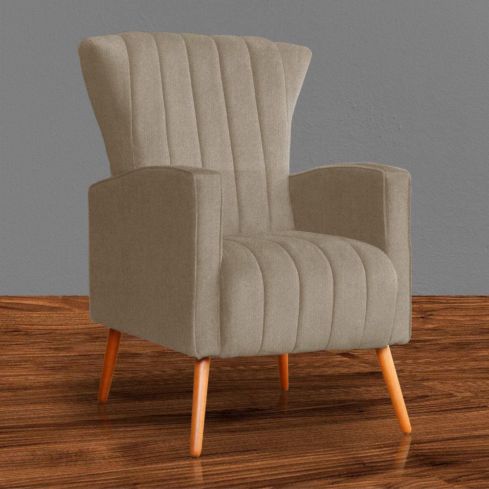 Poltrona Estofada Pés Palito Sala de Estar Melinda Suede Cappuccino - LM DECOR