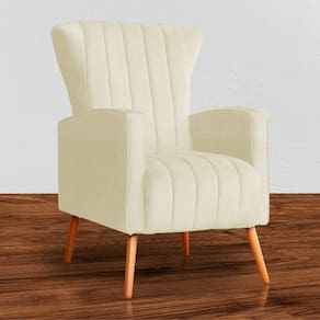 Poltrona Estofada Pés Palito Sala de Estar Melinda Suede Marfim - LM DECOR
