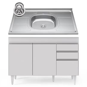 Balcão Gabinete Com Pia Inox 120cm Michigan Branco - Lumil