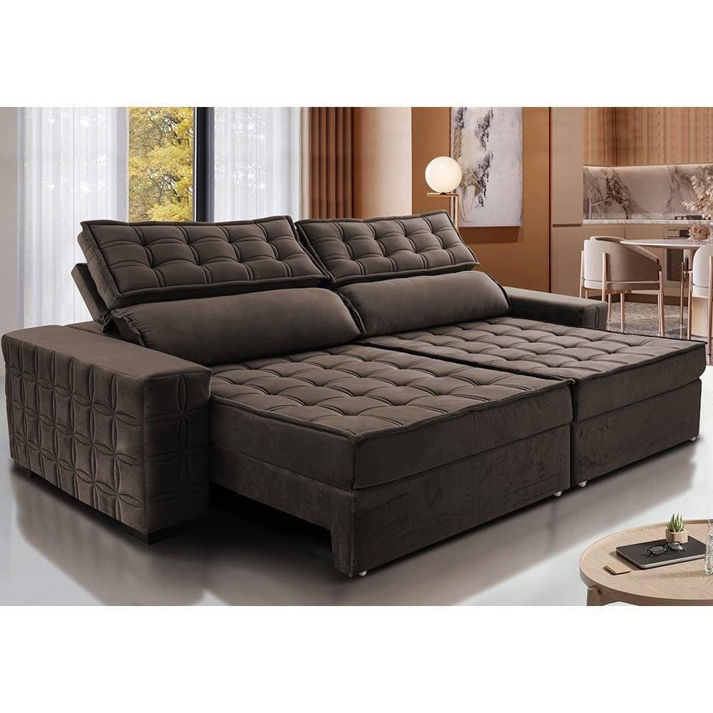 Sofá Retrátil e Reclinável 2,95m Cama inBox Big Star. com SoftGel D40 Velupluma