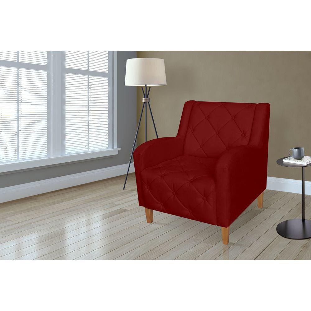 Poltrona Para Recepção Sala De Estar Munique Suede Vermelho Bordô - LM DECOR