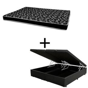 Cama Box Baú King 193 Tecido Sintético Preto Com Colchão Hamburgo Bello Box - 100% Espuma - D28 Preto 55x193x203