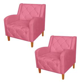 Conjunto 2 Poltronas Estofadas Para Sala De Estar Munique Suede Rosa Barbie - LM DECOR