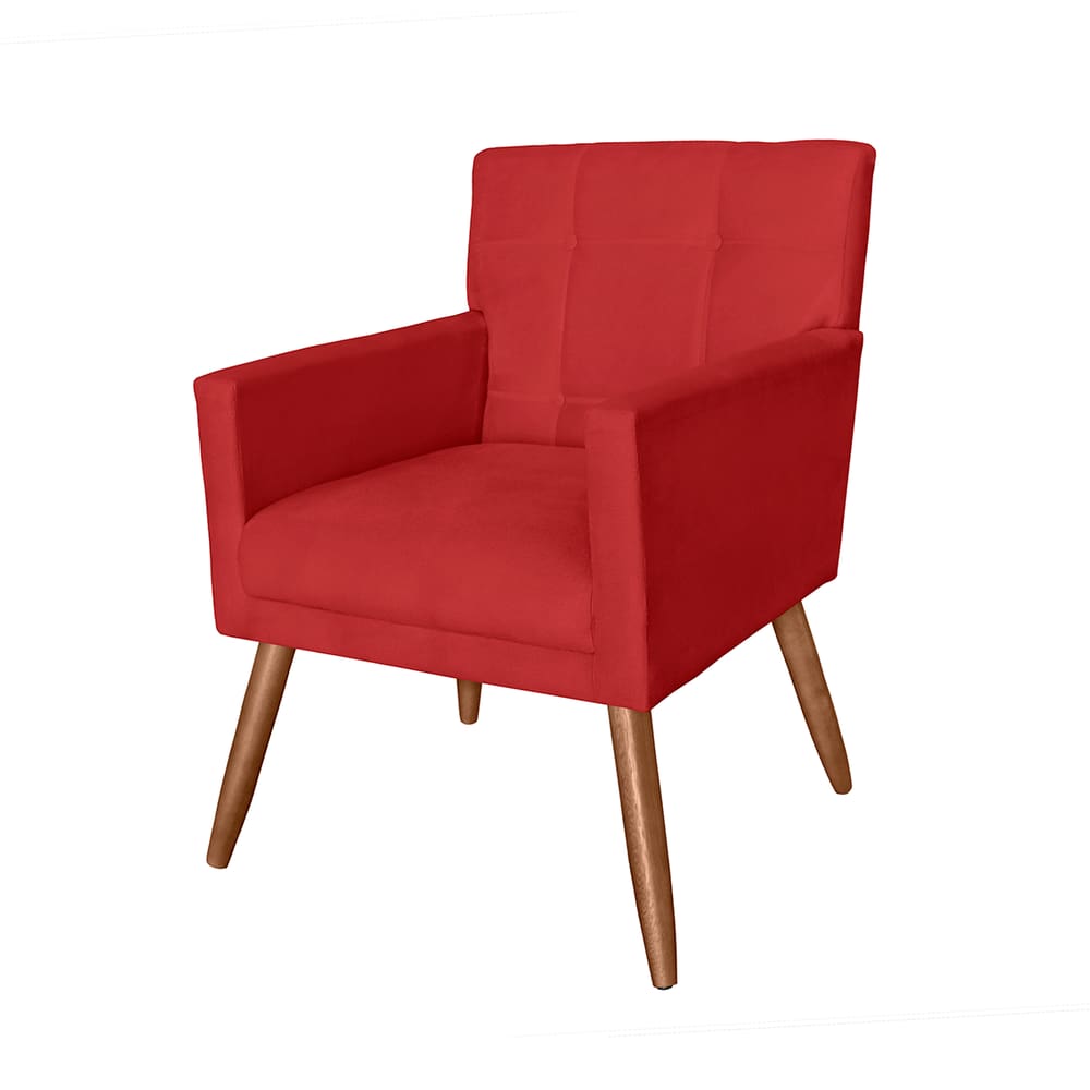 Poltrona Decorativa Estofada Pés Palito Para Escritório Onix Suede Vermelho - LM DECOR