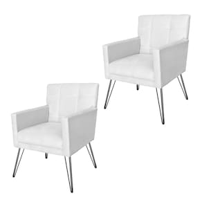 Kit 2 Poltronas Estofadas Para Escritório Pés de Ferro Onix Suede Branco - LM DECOR
