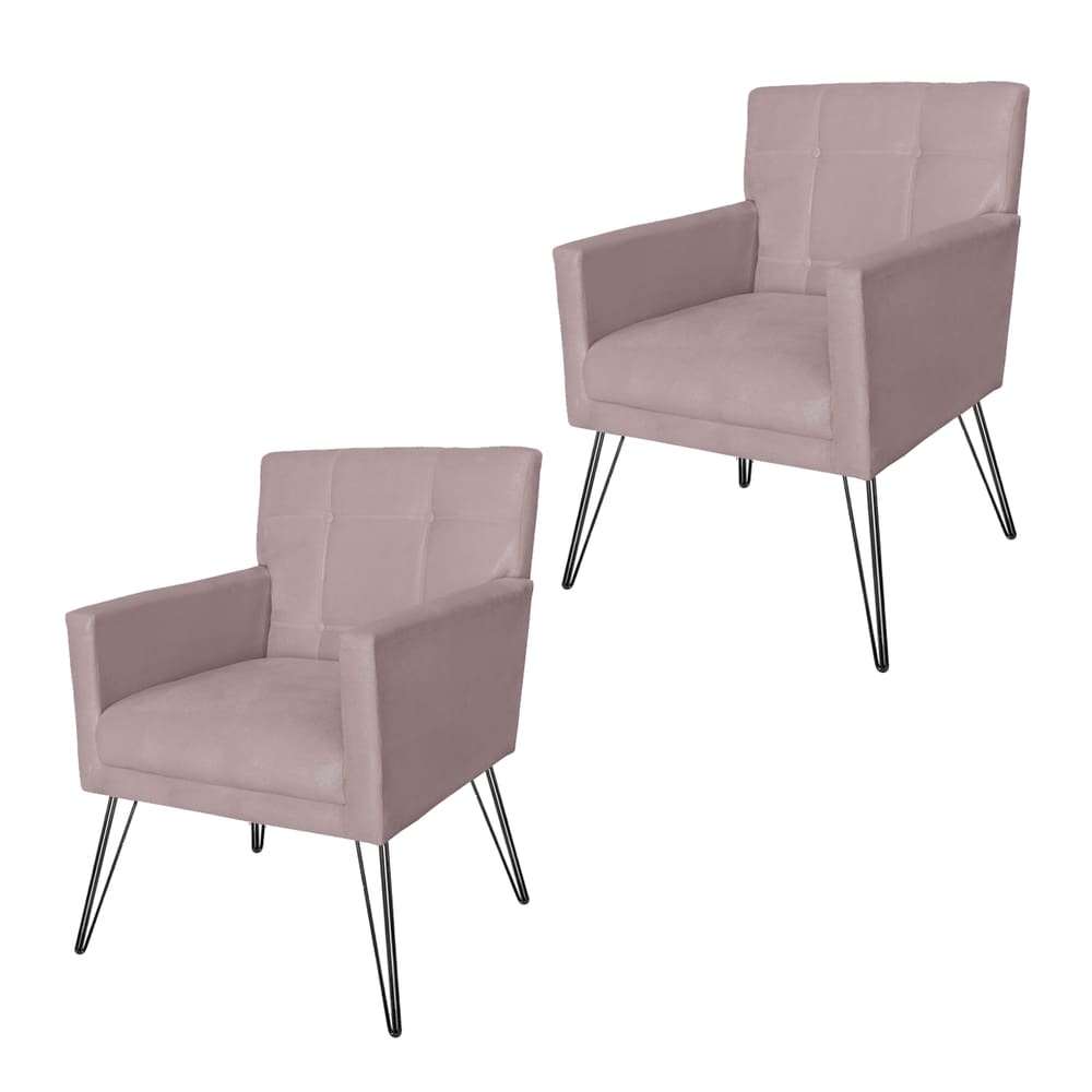 Jogo 2 Poltronas Estofadas Para Consultório Pés de Ferro Onix Suede Rose - LM DECOR