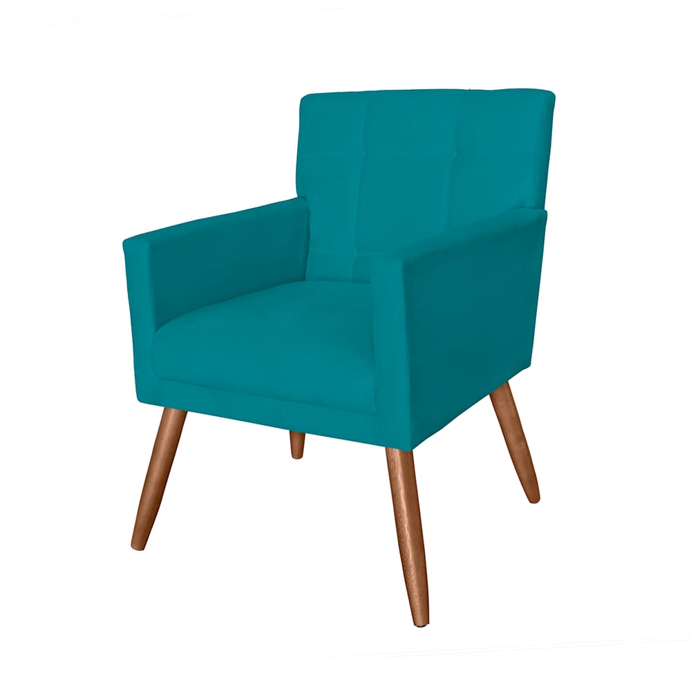 Poltrona Cadeira Decorativa Estofada Para Consultório Onix Suede Azul Turquesa - LM DECOR