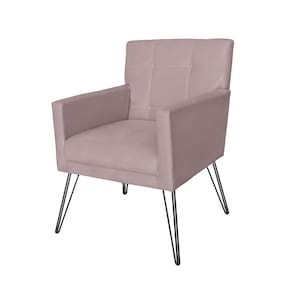 Poltrona Estofada Para Salão de Beleza Pés de Ferro Onix Suede Rose - LM DECOR