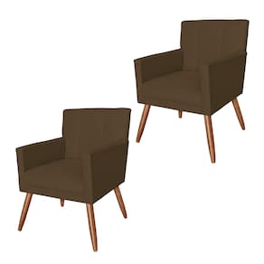 Conjunto 2 Poltronas Estofadas Pés Palito Sala de Visitas Onix Corano Marrom - LM DECOR