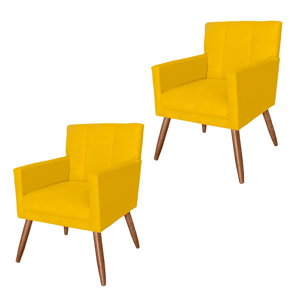 Kit 2 Poltronas Estofadas Para Salão de Beleza Onix Corano Amarelo - LM DECOR