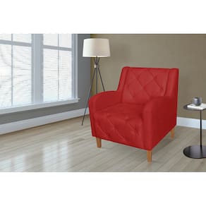Poltrona Decorativa Com Capitone Para Quarto Munique Suede Vermelho - LM DECOR