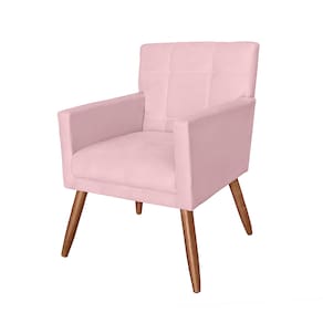 Poltrona Decorativa Estofada Para Hall de Entrada Onix Corano Rosa Bebe - LM DECOR