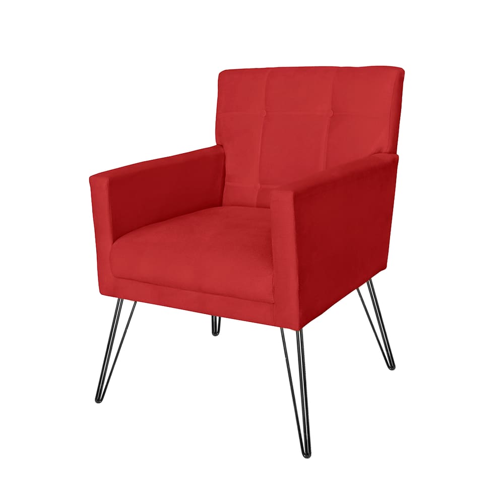 Poltrona Estofada Para Salão de Beleza Pés de Ferro Onix Suede Vermelho - LM DECOR