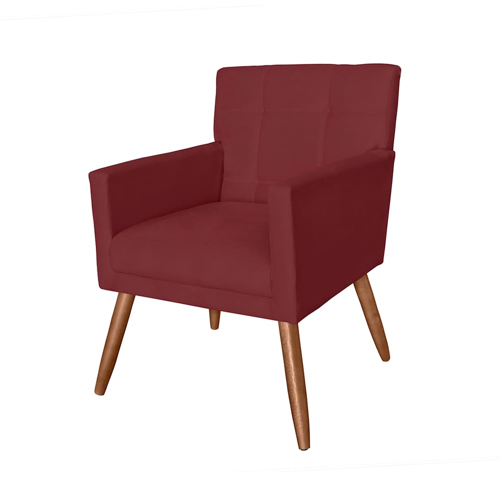 Poltrona Decorativa Estofada Para Hall de Entrada Onix Suede Vermelho Bordo - LM DECOR