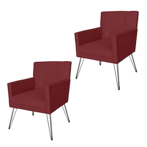 Jogo 2 Poltronas Estofadas Para Consultório Pés de Ferro Onix Suede Vermelho Bordo - LM DECOR