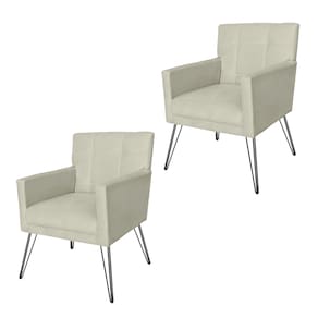 Jogo 2 Poltronas Estofadas Para Consultório Pés de Ferro Onix Suede Bege - LM DECOR