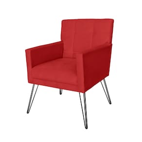 Poltrona Estofada Para Salão de Beleza Pés de Ferro Onix Corano Vermelho - LM DECOR