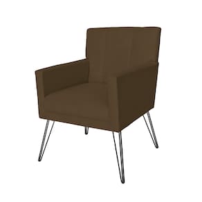 Poltrona Estofada Para Sala de Estar Pés de Ferro Onix Corano Marrom - LM DECOR