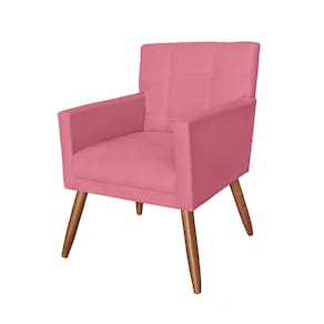 Poltrona Decorativa Estofada Pés Palito Para Escritório Onix Suede Rosa Barbie - LM DECOR