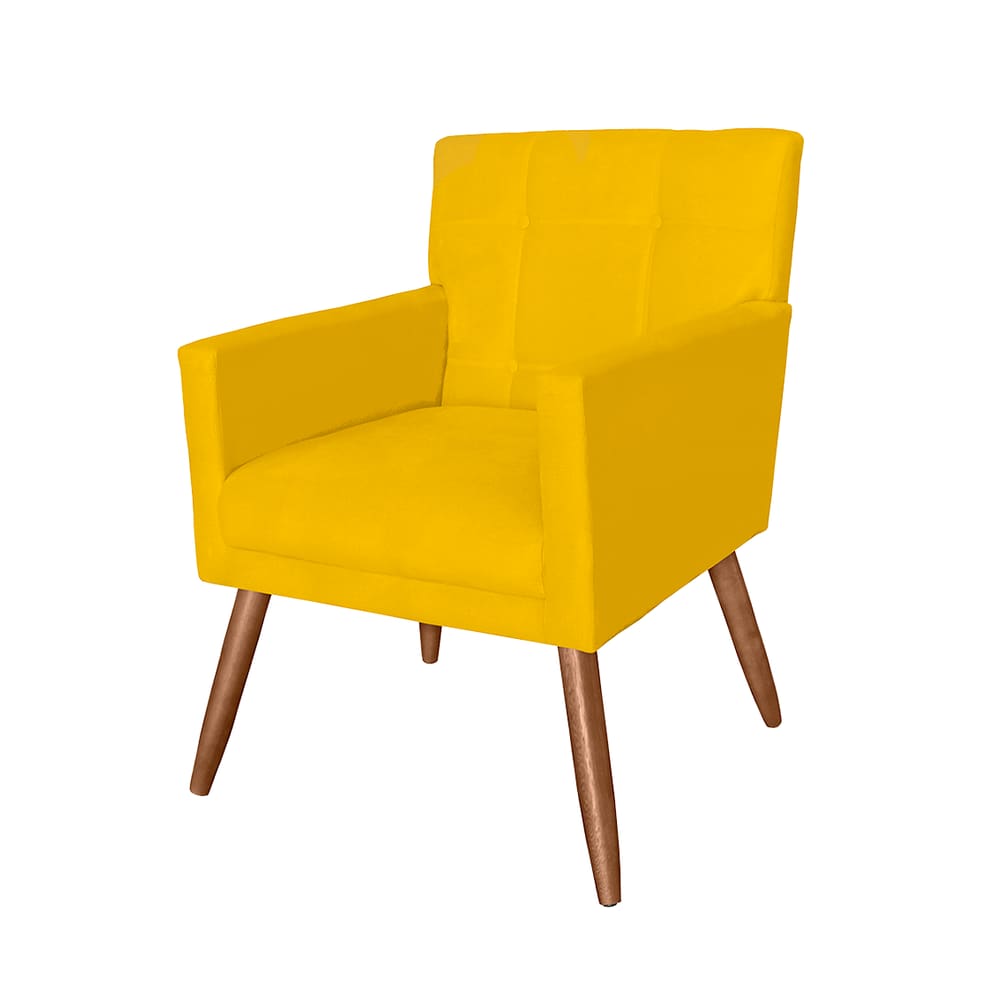 Poltrona Cadeira Decorativa Estofada Para Recepção Onix Corano Amarelo - LM DECOR
