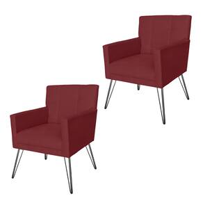 Conjunto 2 Poltronas Estofadas Para Clínica Pés de Ferro Onix Suede Vermelho Bordo - LM DECOR