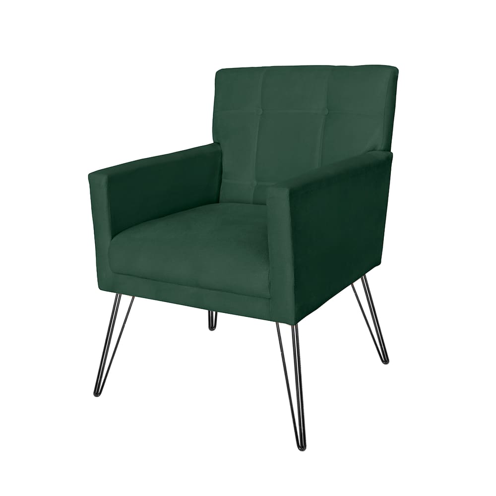 Poltrona Estofada Para Salão de Beleza Pés de Ferro Onix Suede Verde - LM DECOR