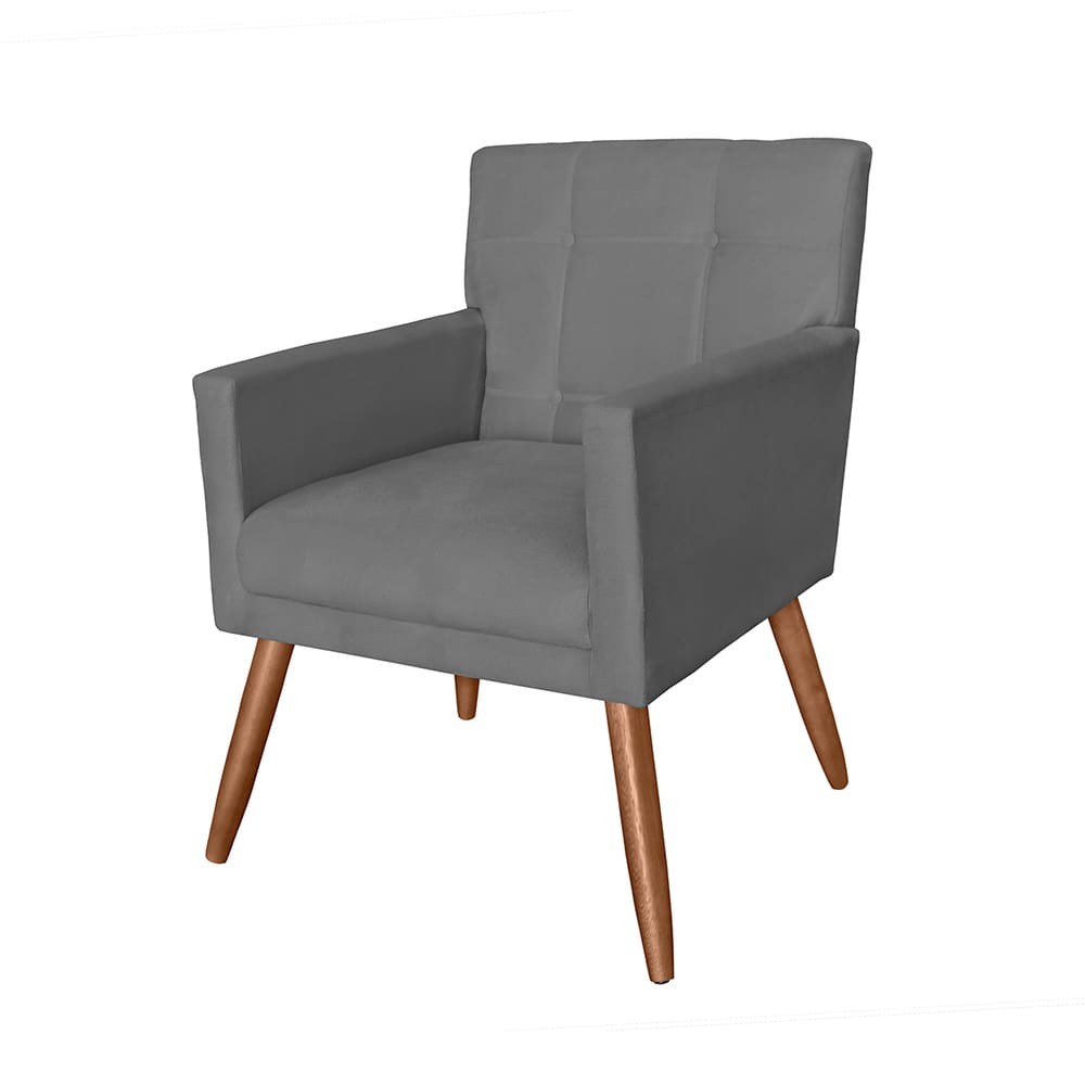 Poltrona Decorativa Estofada Para Hall de Entrada Onix Suede Cinza - LM DECOR