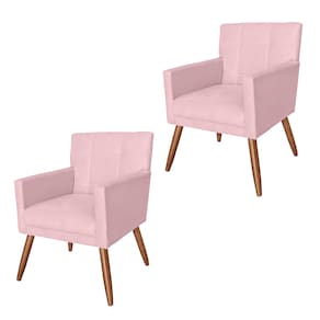Kit 2 Poltronas Estofadas Para Salão de Beleza Onix Corano Rosa Bebe - LM DECOR
