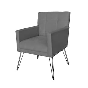 Poltrona Estofada Para Sala de Espera Pés de Ferro Onix Suede Cinza - LM DECOR