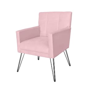 Poltrona Estofada Para Sala de Espera Pés de Ferro Onix Corano Rosa Bebe - LM DECOR
