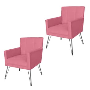 Conjunto 2 Poltronas Estofadas Para Clínica Pés de Ferro Onix Suede Rosa Barbie - LM DECOR