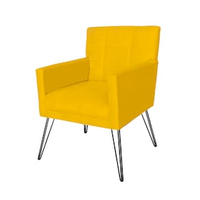 Poltrona Estofada Para Sala de Espera Pés de Ferro Onix Corano Amarelo - LM DECOR