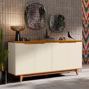 Aparador Buffet 4 Portas Off White Freijó Flex Flow EJ Móveis