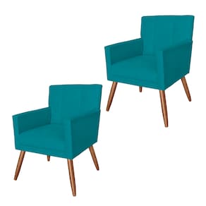Jogo 2 Poltronas Estofadas Para Quarto Closet Onix Suede Azul Turquesa - LM DECOR