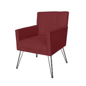 Poltrona Estofada Para Sala de Espera Pés de Ferro Onix Suede Vermelho Bordo - LM DECOR