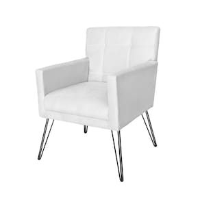 Poltrona Estofada Para Sala de Espera Pés de Ferro Onix Corano Branco - LM DECOR