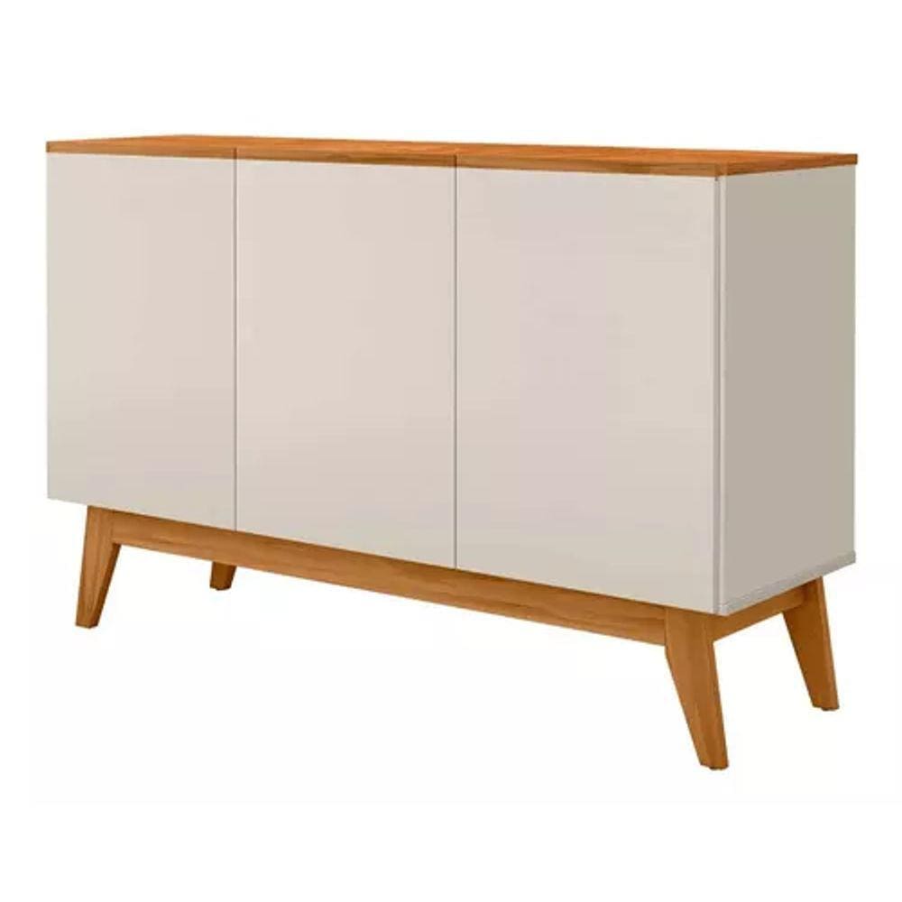 Aparador Armário Buffet Ares Lux 3 Portas C/ Base Em Madeira Off White