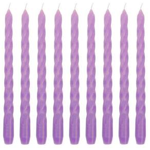 10 Vela Castiçal Torcida 26 Cm Lilás Roxa Decoração Comprida