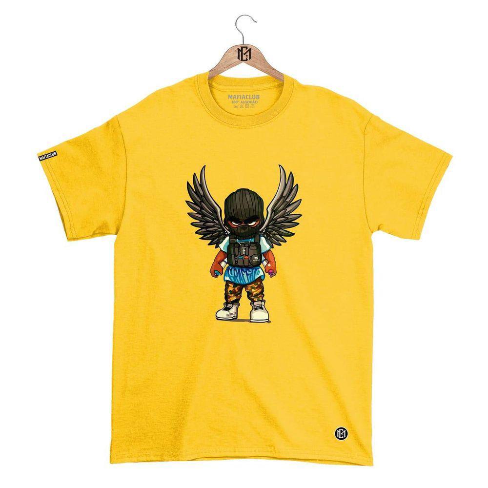 Camiseta DBL Gola Redonda Estampa ANJO Streetwear fio 30.1 Penteado.