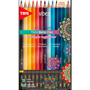 Lápis de cor Tris Vibes tons Boho Chic 12 cores Marca TRIS