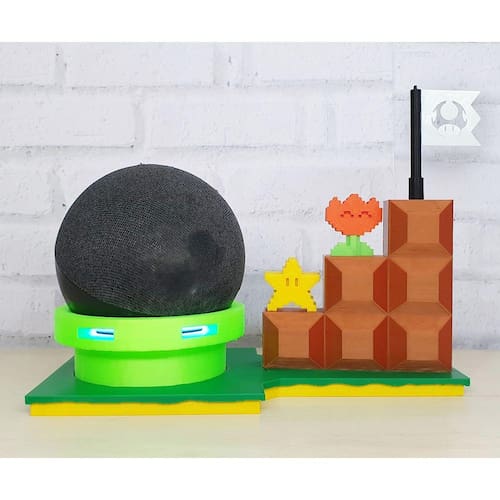 Suporte Tema Cenário Super Mario Para Alexa Echo Dot 4