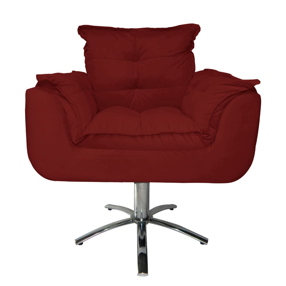 Jogo 2 Poltronas Estofada Consultório Base Giratória de Metal Opala Suede Vermelho Bordo - LM DECOR