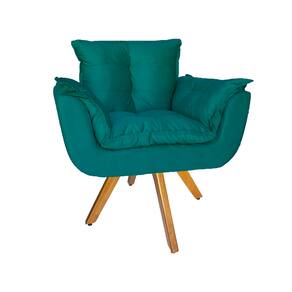 Poltrona Estofada Com Base Giratória De Madeira Sala de Estar Opala Suede Azul Turquesa - LM DECOR