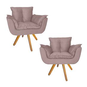 Jogo 2 Poltrona Estofada Base Giratória De Madeira Escritório Opala Suede Rose - LM DECOR