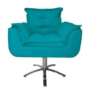 Jogo 2 Poltronas Estofada Consultório Base Giratória de Metal Opala Suede Azul Turquesa - LM DECOR