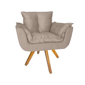 Poltrona Decorativa Com Base Giratória De Madeira Consultório Opala Suede Bege - LM DECOR
